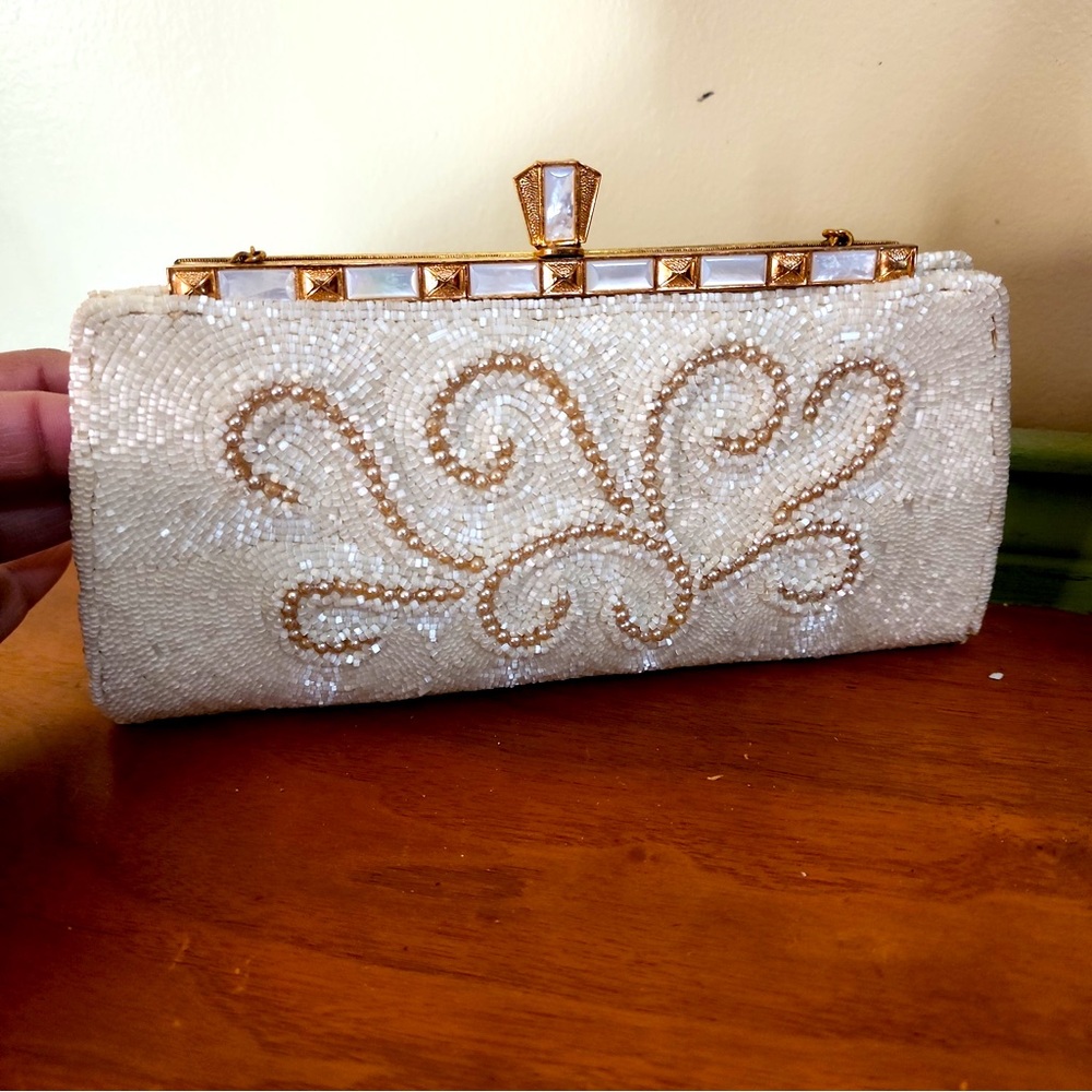 50's 60's Heavily Beaded Made in Hong Kong Clutch Handbag